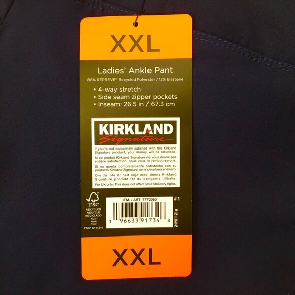 Kirkland Signature Ankle Pant NWT Navy Blue XXL Stretch Zip Pockets 7772060 - Picture 5 of 7